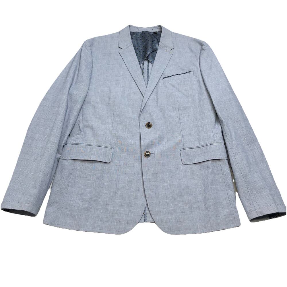 Ted Baker London Mens 100% Cotton 2 Button Blazer Sport Coat Gray 42R Grey Blue